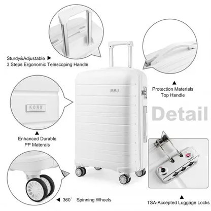 K2091L - Kono 24 Inch Multi Texture Hard Shell PP Suitcase - Classic Collection - White by All Mart Bristol Ltd
