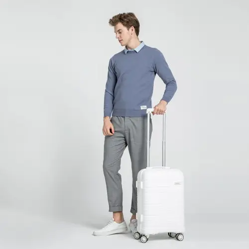 K2091L - Kono 24 Inch Multi Texture Hard Shell PP Suitcase - Classic Collection - White by All Mart Bristol Ltd