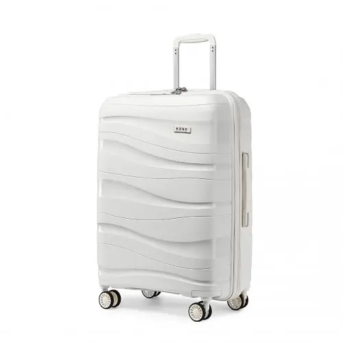 K2094L - Kono 24 Inch Lightweight Polypropylene Hard Shell Suitcase With TSA Lock - Cream White by All Mart Bristol Ltd