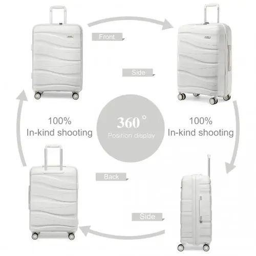 K2094L - Kono 24 Inch Lightweight Polypropylene Hard Shell Suitcase With TSA Lock - Cream White by All Mart Bristol Ltd