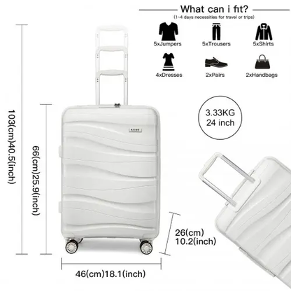 K2094L - Kono 24 Inch Lightweight Polypropylene Hard Shell Suitcase With TSA Lock - Cream White by All Mart Bristol Ltd