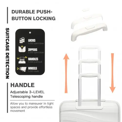 K2094L - Kono 24 Inch Lightweight Polypropylene Hard Shell Suitcase With TSA Lock - Cream White by All Mart Bristol Ltd
