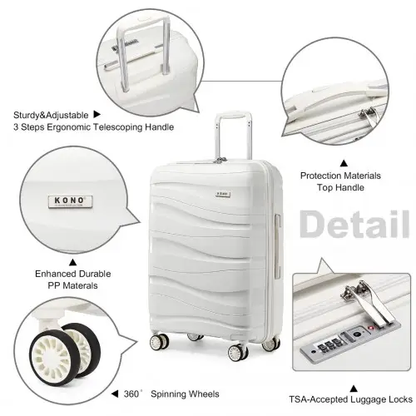 K2094L - Kono 24 Inch Lightweight Polypropylene Hard Shell Suitcase With TSA Lock - Cream White by All Mart Bristol Ltd