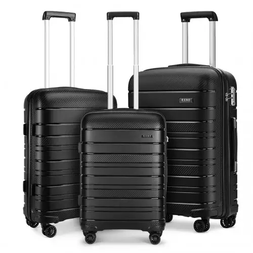 K2091L - Kono Multi Texture Hard Shell PP Suitcase 3 Pieces Set - Classic Collection - Black by All Mart Bristol Ltd