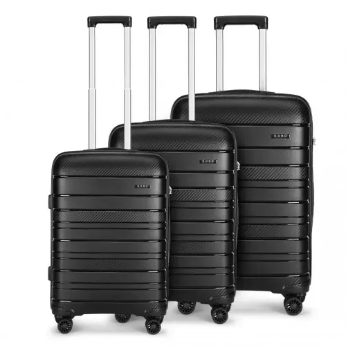 K2091L - Kono Multi Texture Hard Shell PP Suitcase 3 Pieces Set - Classic Collection - Black by All Mart Bristol Ltd