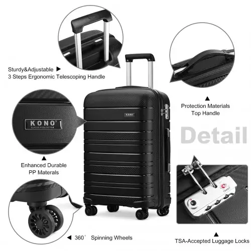 K2091L - Kono Multi Texture Hard Shell PP Suitcase 3 Pieces Set - Classic Collection - Black by All Mart Bristol Ltd