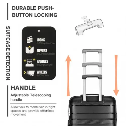 K2091L - Kono Multi Texture Hard Shell PP Suitcase 3 Pieces Set - Classic Collection - Black by All Mart Bristol Ltd