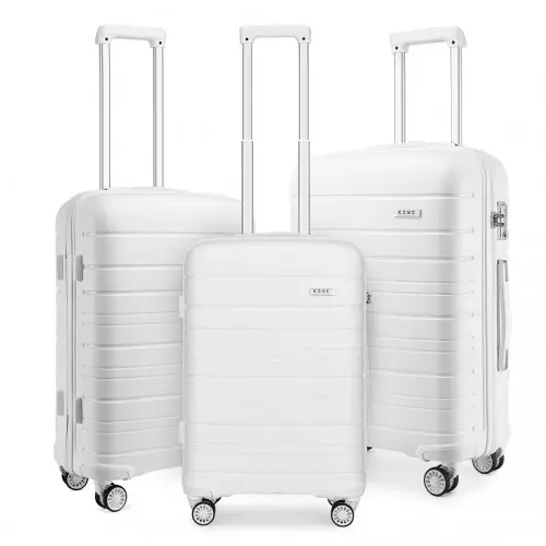 K2091L - Kono Multi Texture Hard Shell PP Suitcase 3 Pieces Set - Classic Collection - White by All Mart Bristol Ltd