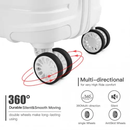 K2091L - Kono Multi Texture Hard Shell PP Suitcase 3 Pieces Set - Classic Collection - White by All Mart Bristol Ltd