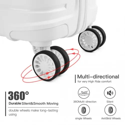 K2091L - Kono Multi Texture Hard Shell PP Suitcase 3 Pieces Set - Classic Collection - White by All Mart Bristol Ltd