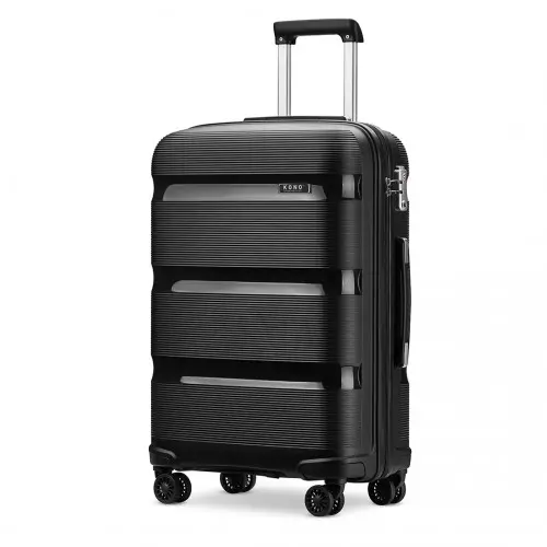 K2092L - Kono 20 Inch Bright Hard Shell PP Carry-On Suitcase In Cabin Size - Black by All Mart Bristol Ltd