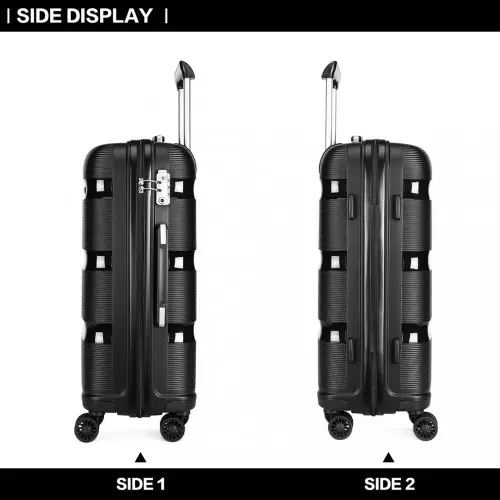 K2092L - Kono 20 Inch Bright Hard Shell PP Carry-On Suitcase In Cabin Size - Black by All Mart Bristol Ltd