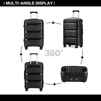 K2092L - Kono 20 Inch Bright Hard Shell PP Carry-On Suitcase In Cabin Size - Black by All Mart Bristol Ltd