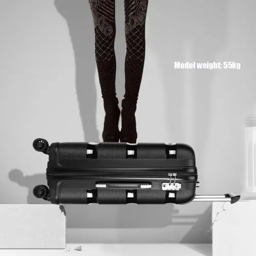 K2092L - Kono 20 Inch Bright Hard Shell PP Carry-On Suitcase In Cabin Size - Black by All Mart Bristol Ltd