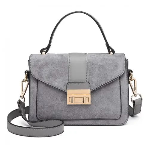 LB6872 - Miss Lulu Matte PU Leather Midi Handbag Cross Body Bag - Grey by All Mart Bristol Ltd