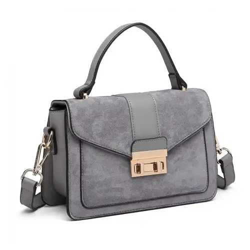 LB6872 - Miss Lulu Matte PU Leather Midi Handbag Cross Body Bag - Grey by All Mart Bristol Ltd