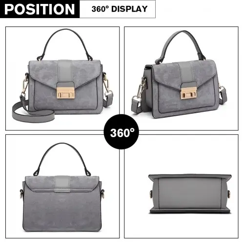 LB6872 - Miss Lulu Matte PU Leather Midi Handbag Cross Body Bag - Grey by All Mart Bristol Ltd