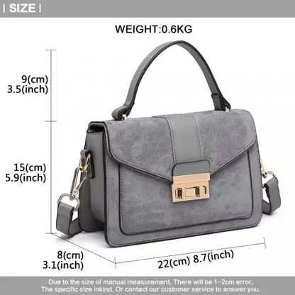 LB6872 - Miss Lulu Matte PU Leather Midi Handbag Cross Body Bag - Grey by All Mart Bristol Ltd