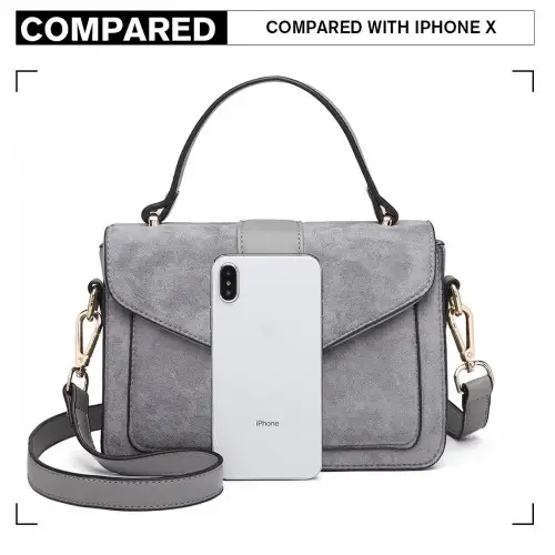 LB6872 - Miss Lulu Matte PU Leather Midi Handbag Cross Body Bag - Grey by All Mart Bristol Ltd