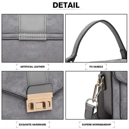 LB6872 - Miss Lulu Matte PU Leather Midi Handbag Cross Body Bag - Grey by All Mart Bristol Ltd