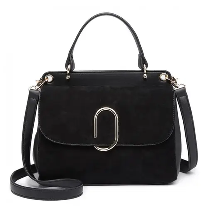 LB6871-MISS LULU STYLISH LADIES LEATHER HANDBAG SHOULDER BAG BLACK by All Mart Bristol Ltd