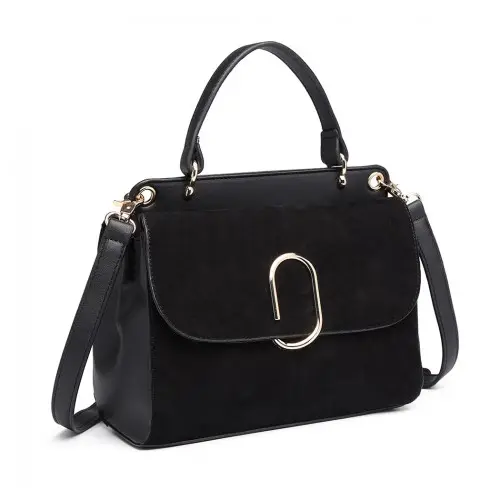 LB6871-MISS LULU STYLISH LADIES LEATHER HANDBAG SHOULDER BAG BLACK by All Mart Bristol Ltd