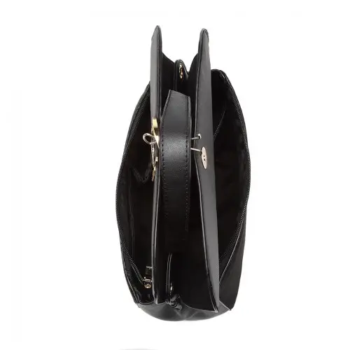 LB6871-MISS LULU STYLISH LADIES LEATHER HANDBAG SHOULDER BAG BLACK by All Mart Bristol Ltd