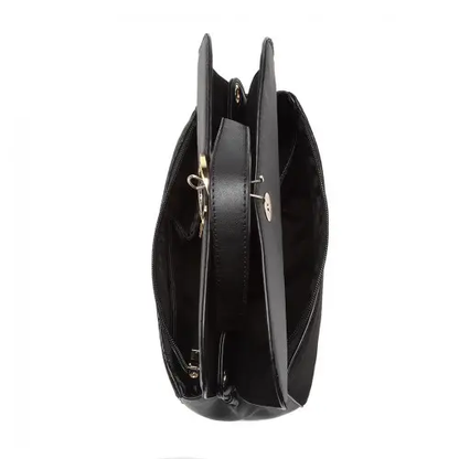 LB6871-MISS LULU STYLISH LADIES LEATHER HANDBAG SHOULDER BAG BLACK by All Mart Bristol Ltd