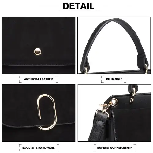 LB6871-MISS LULU STYLISH LADIES LEATHER HANDBAG SHOULDER BAG BLACK by All Mart Bristol Ltd
