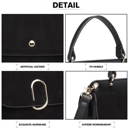 LB6871-MISS LULU STYLISH LADIES LEATHER HANDBAG SHOULDER BAG BLACK by All Mart Bristol Ltd