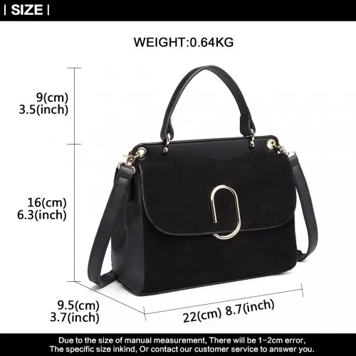 LB6871-MISS LULU STYLISH LADIES LEATHER HANDBAG SHOULDER BAG BLACK by All Mart Bristol Ltd