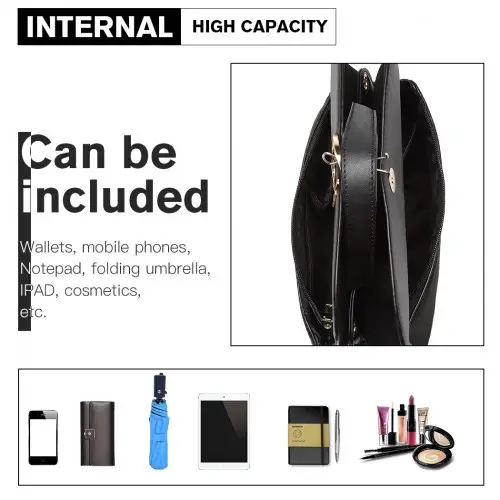LB6871-MISS LULU STYLISH LADIES LEATHER HANDBAG SHOULDER BAG BLACK by All Mart Bristol Ltd