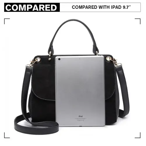 LB6871-MISS LULU STYLISH LADIES LEATHER HANDBAG SHOULDER BAG BLACK by All Mart Bristol Ltd