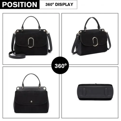LB6871-MISS LULU STYLISH LADIES LEATHER HANDBAG SHOULDER BAG BLACK by All Mart Bristol Ltd