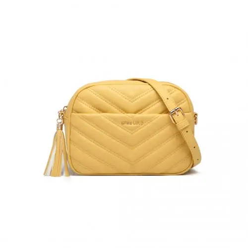 LA2119-1 - Miss LuLu Lightweight Quilted Leather Cross body Bag - Yellow by All Mart Bristol Ltd