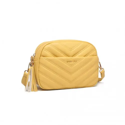 LA2119-1 - Miss LuLu Lightweight Quilted Leather Cross body Bag - Yellow by All Mart Bristol Ltd