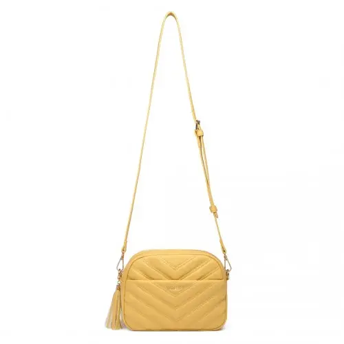 LA2119-1 - Miss LuLu Lightweight Quilted Leather Cross body Bag - Yellow by All Mart Bristol Ltd