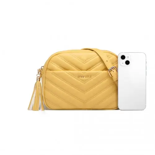 LA2119-1 - Miss LuLu Lightweight Quilted Leather Cross body Bag - Yellow by All Mart Bristol Ltd