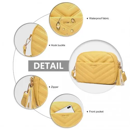 LA2119-1 - Miss LuLu Lightweight Quilted Leather Cross body Bag - Yellow by All Mart Bristol Ltd