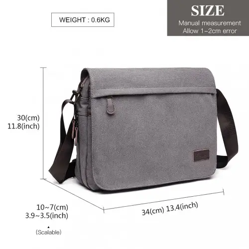 LB1925 - Kono Classic Expanding Messenger Bag - Grey by All Mart Bristol Ltd