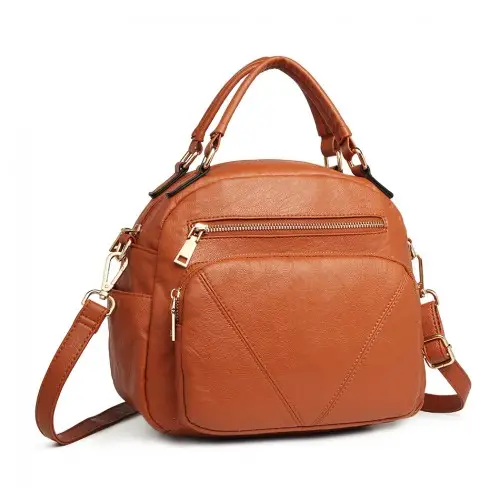 LB6907 - Miss Lulu Bowler Style Shoulder Bag - Brown by All Mart Bristol Ltd