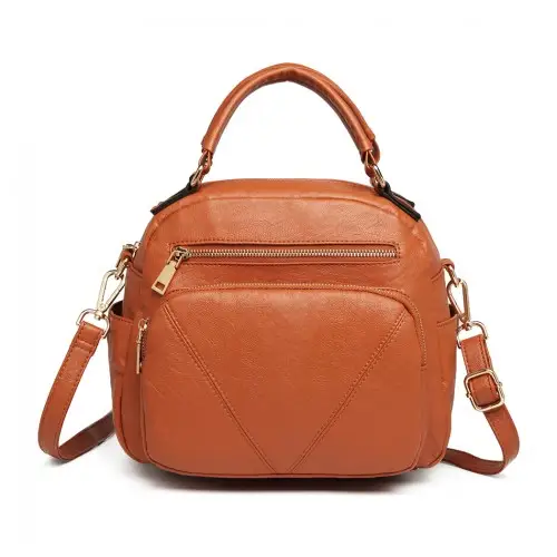 LB6907 - Miss Lulu Bowler Style Shoulder Bag - Brown by All Mart Bristol Ltd
