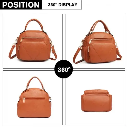 LB6907 - Miss Lulu Bowler Style Shoulder Bag - Brown by All Mart Bristol Ltd