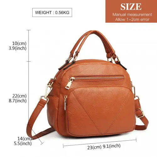 LB6907 - Miss Lulu Bowler Style Shoulder Bag - Brown by All Mart Bristol Ltd