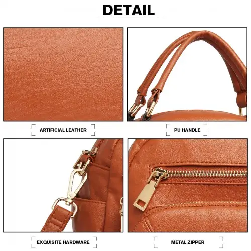 LB6907 - Miss Lulu Bowler Style Shoulder Bag - Brown by All Mart Bristol Ltd