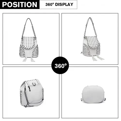L1414 - Miss Lulu Skull Studded Backpack Shoulder Bag - Beige by All Mart Bristol Ltd