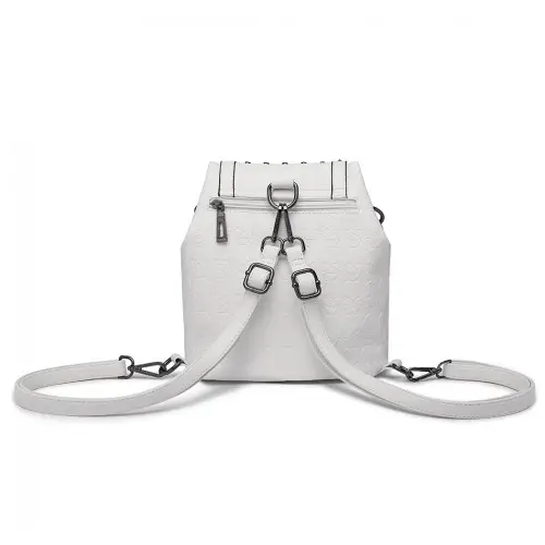 L1414 - Miss Lulu Skull Studded Backpack Shoulder Bag - Beige by All Mart Bristol Ltd