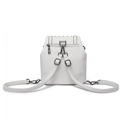 L1414 - Miss Lulu Skull Studded Backpack Shoulder Bag - Beige by All Mart Bristol Ltd