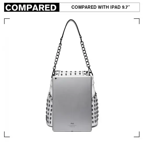 L1414 - Miss Lulu Skull Studded Backpack Shoulder Bag - Beige by All Mart Bristol Ltd
