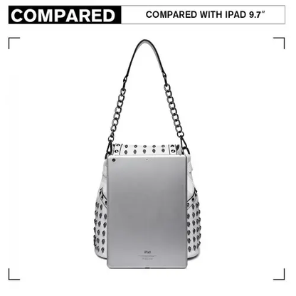 L1414 - Miss Lulu Skull Studded Backpack Shoulder Bag - Beige by All Mart Bristol Ltd